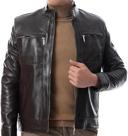 Top leather (C55) Real Lambskin Leather Biker Jacket - Quilted Zip Up Jackets Men