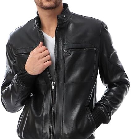Top leather (T55) Men's Stand Collar Lined Bomber genuine Leather Jacket