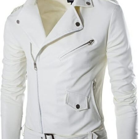 Stylish 100% Genuine Leather Jacket - White (Harley Motorcyclists)