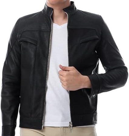 Leather Jacket Mens (C44) Real Lambskin Leather Distressed Motorcycle Jacket