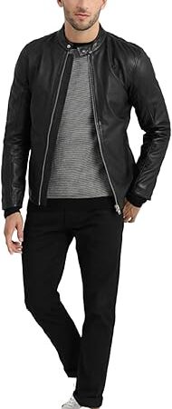 Leather (C23) Motorcycle Jacket Men - Black Real Leather Jacket for Men in Sizes from M to 4XL - Lambskin Leather Jacket