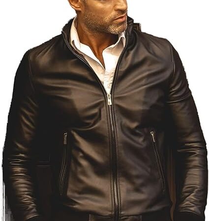 Top leather (T23) Mens Casual Stand Collar Slim Fit Genuine Leather Jacket Biker Motorcycle Jacket
